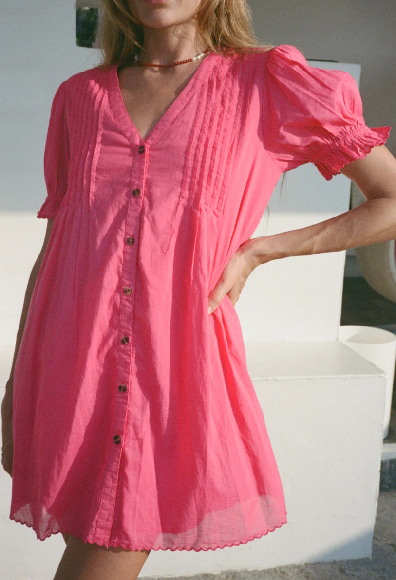 Nayara Guava Embroidered Cotton Dress - Image 4
