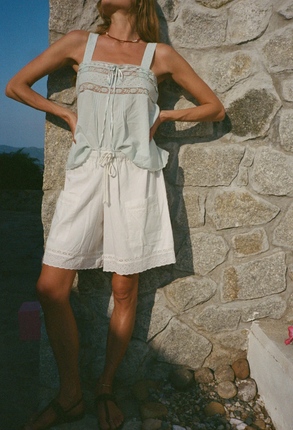 Neria White Embroidered Cotton Short - Image 2