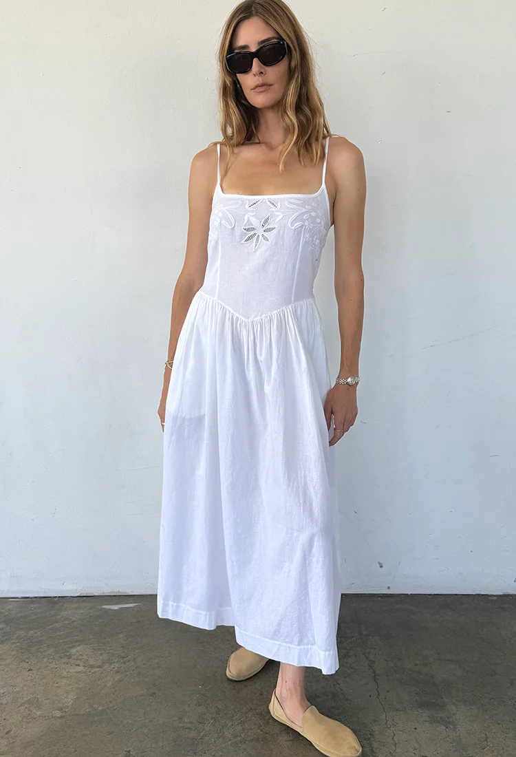 Neroni White Floral Embroidered Linen Dress - Image 4