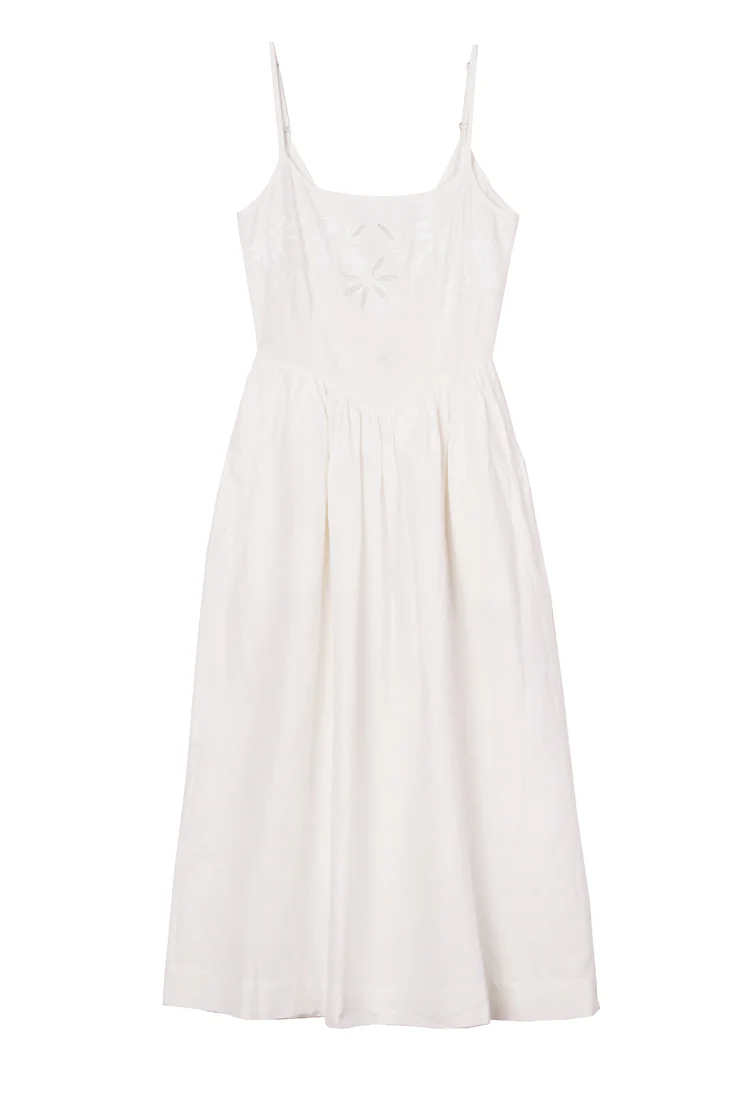 Neroni White Floral Embroidered Linen Dress - Image 9