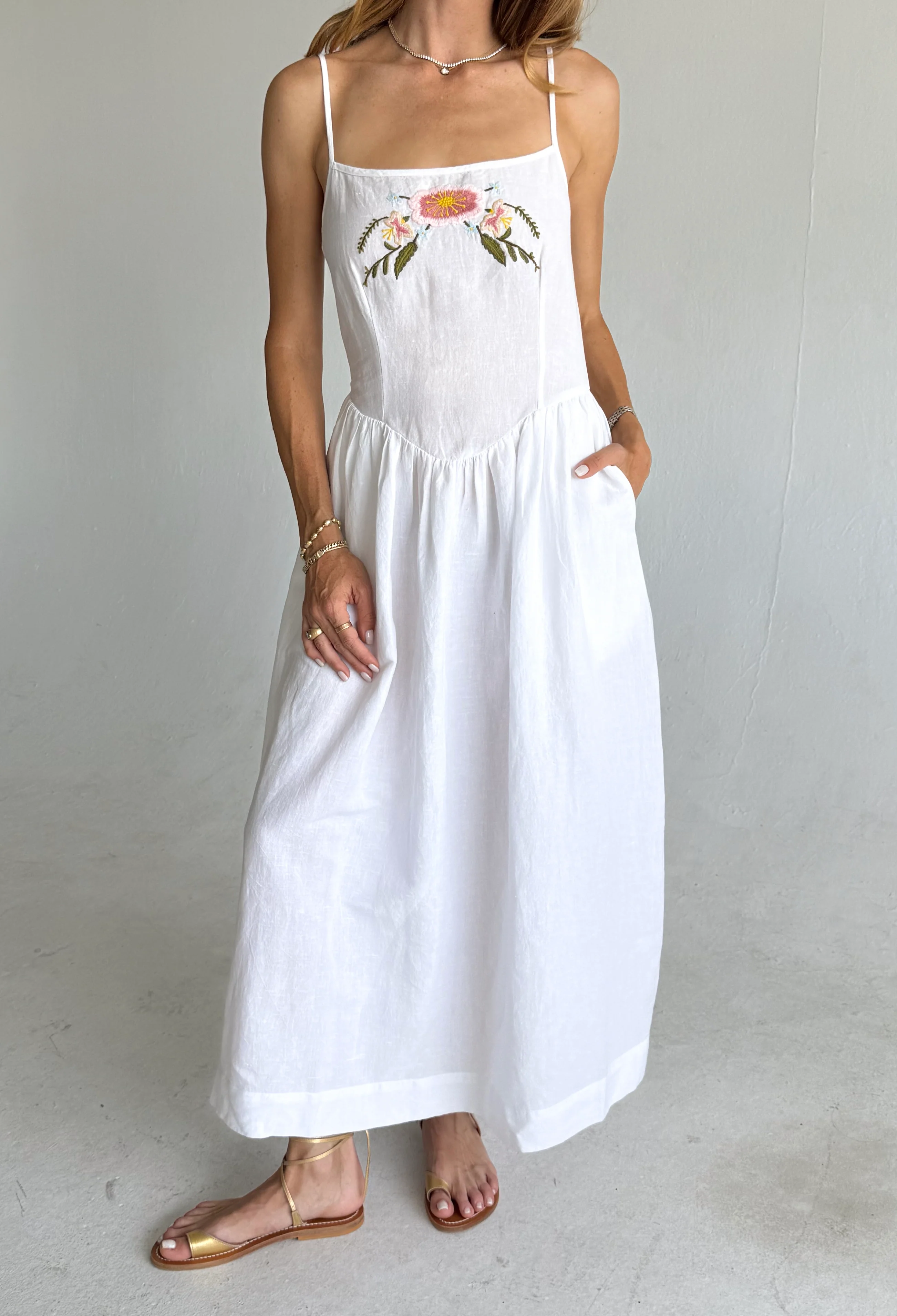 Neroni White Embroidered Linen Dress - Image 7