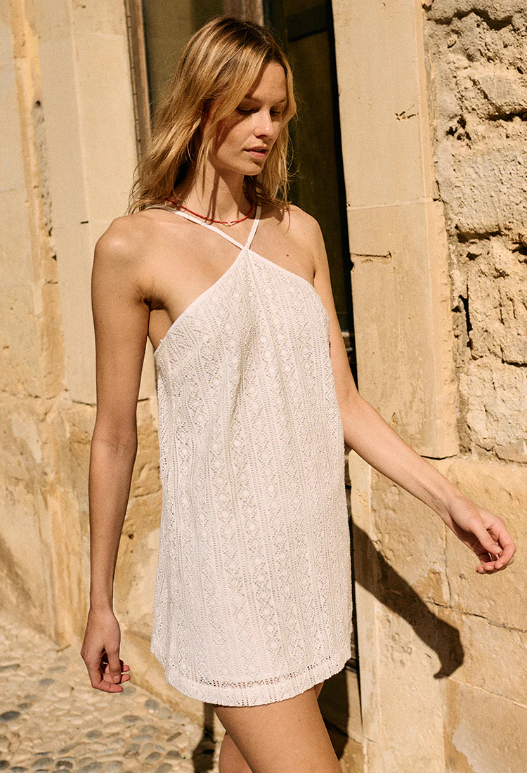Noemi White Crochet Lace Mini Dress - Image 3