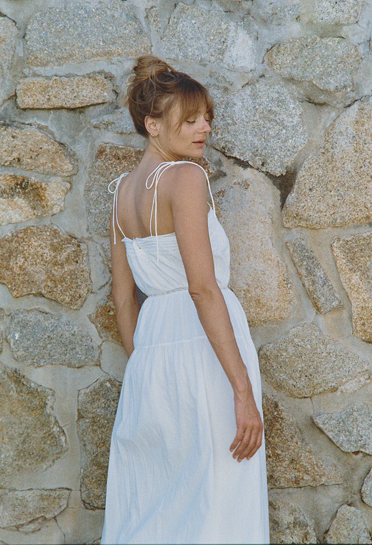 Petra White Embroidered Cotton Dress - Image 3