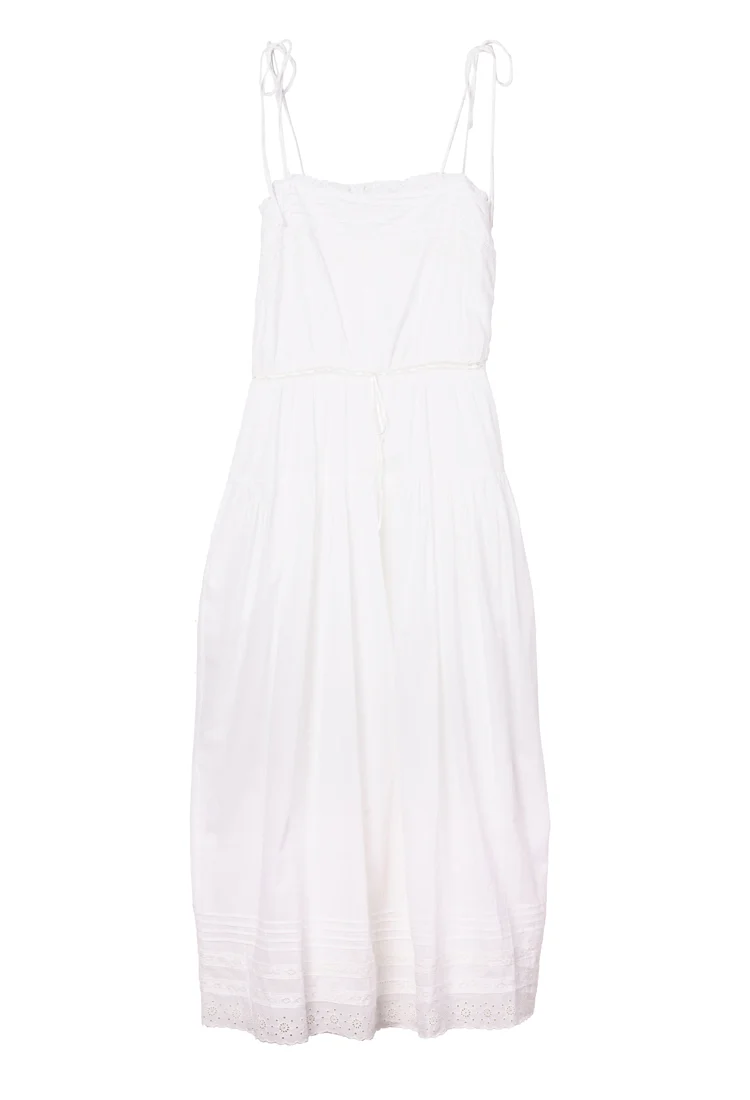 Petra White Embroidered Cotton Dress - Image 5