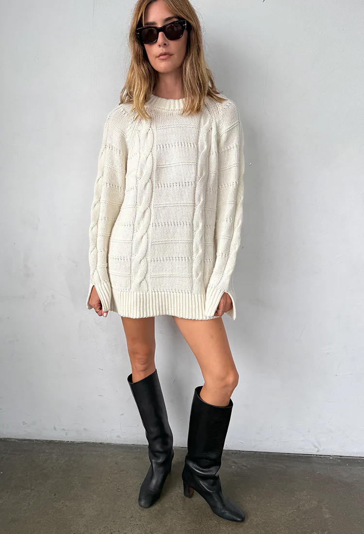 Pria Cable Knit Ivory Sweater Dress - Image 3