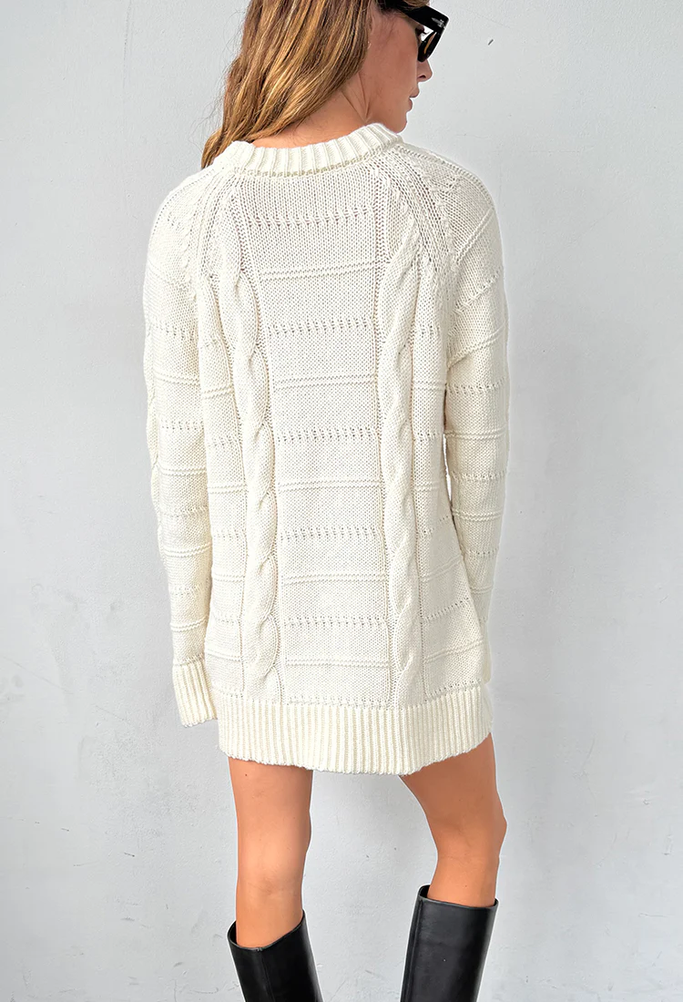 Pria Cable Knit Ivory Sweater Dress - Image 4