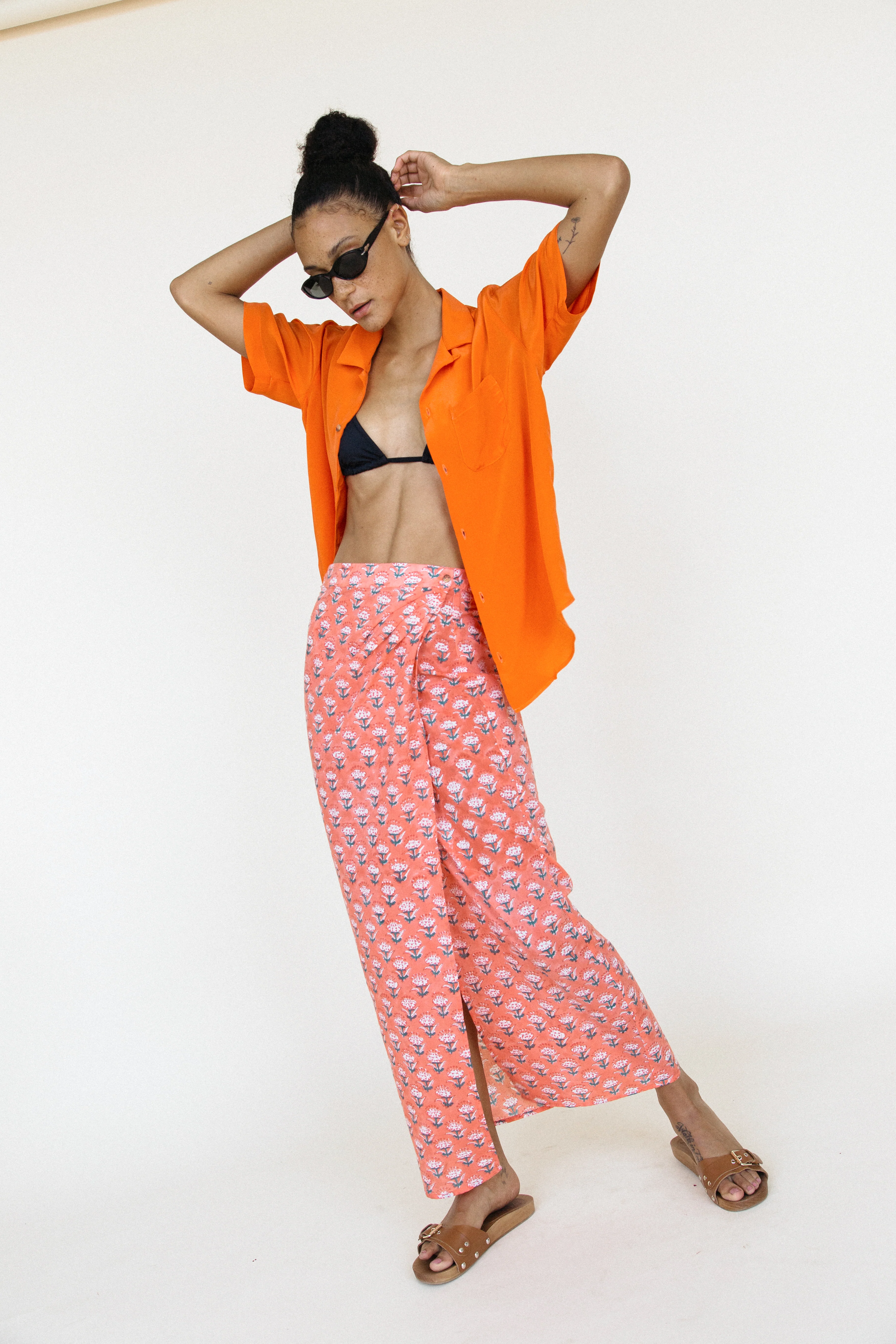 Rosetta Skirt Coral Floral Block Print - Image 2