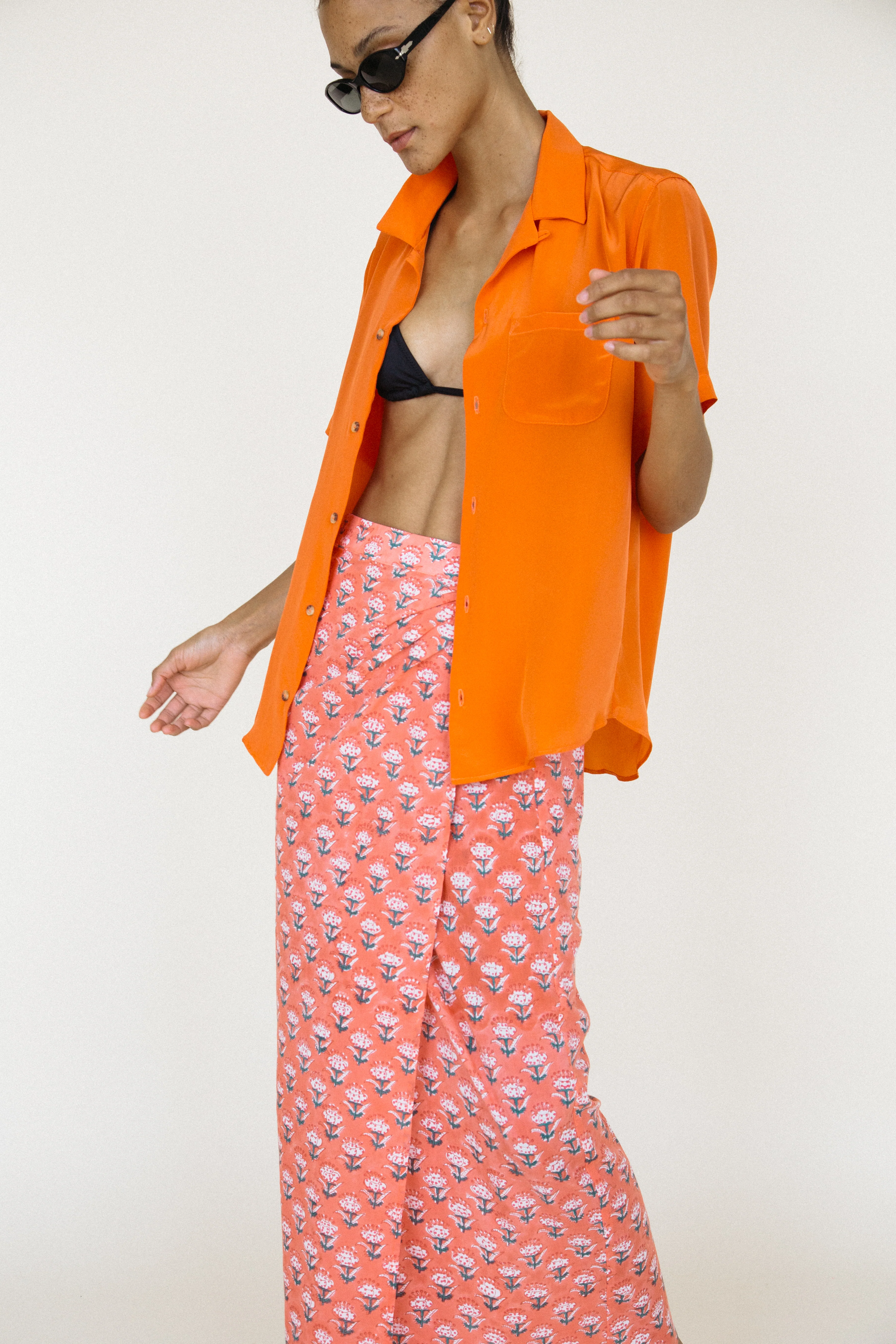 Rosetta Skirt Coral Floral Block Print - Image 3