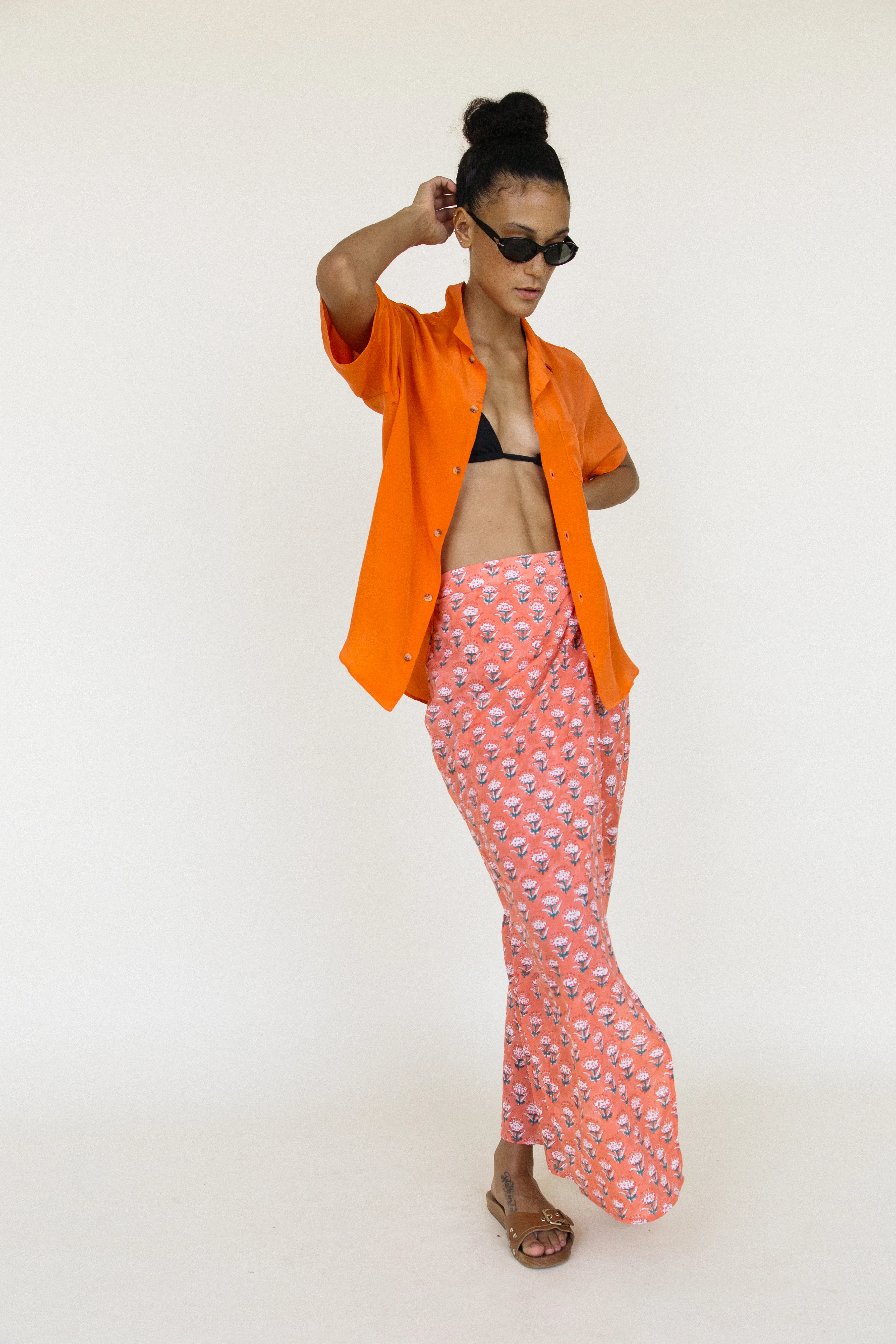 Rosetta Skirt Coral Floral Block Print - Image 4