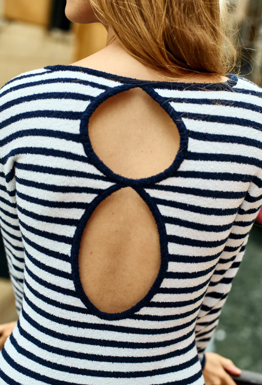 Sabine Navy + White Stripe Midi Knit Dress - Image 2