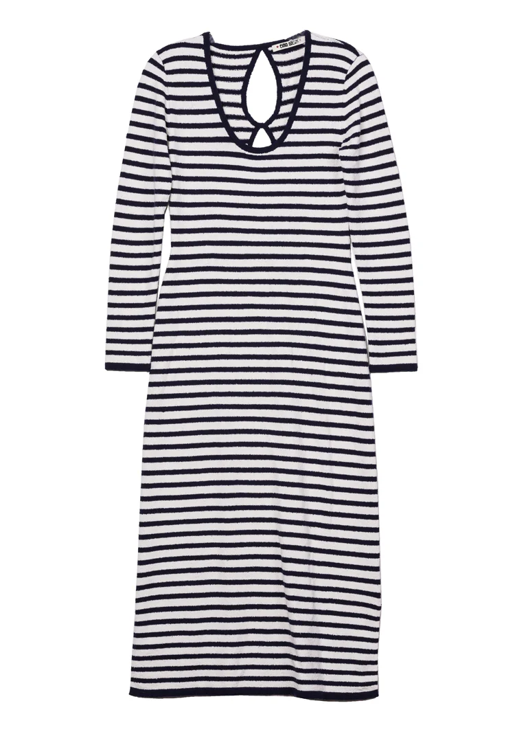 Sabine Navy + White Stripe Midi Knit Dress - Image 6