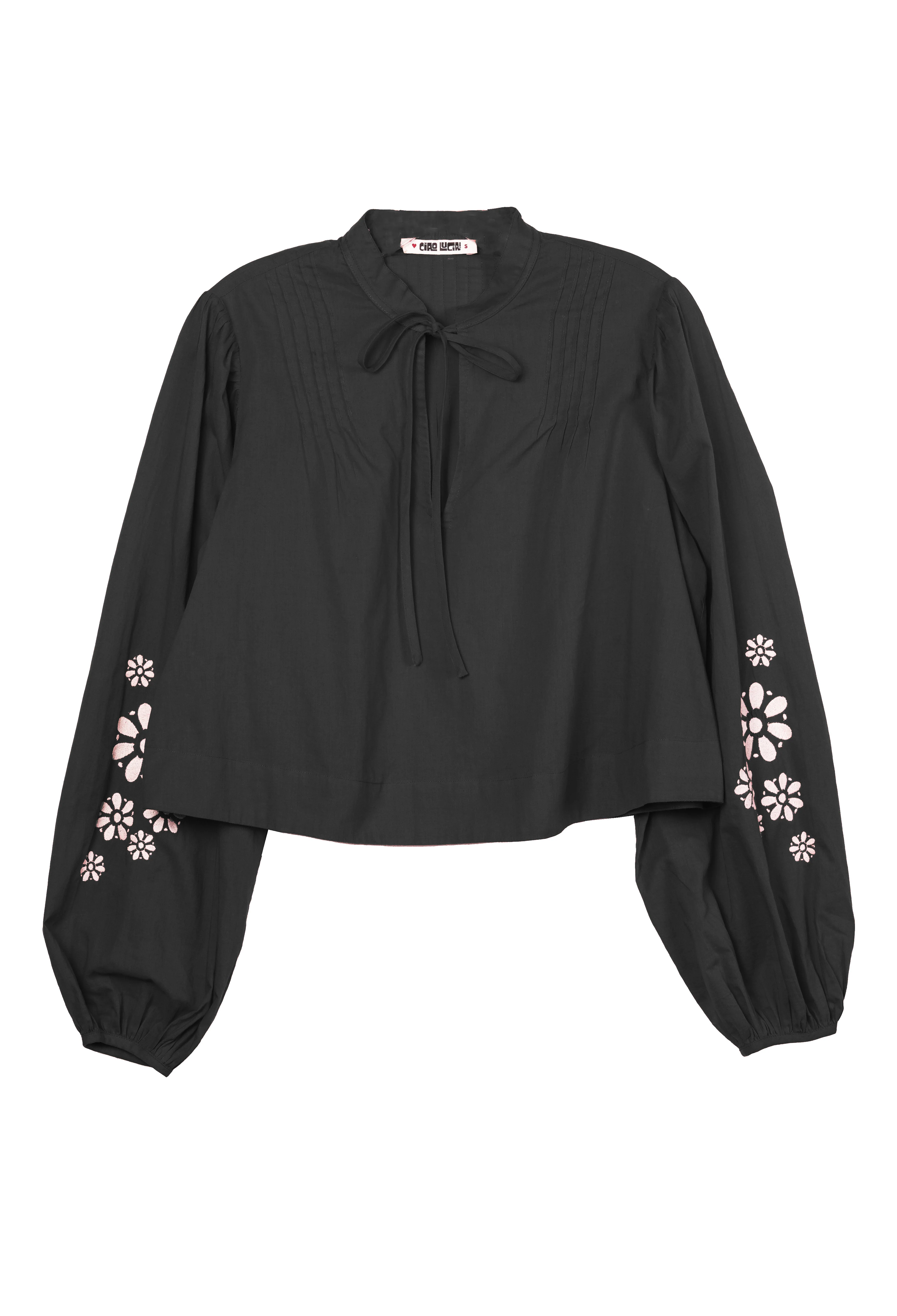 Salm Black Embroidered Cotton Voile Top - Image 4
