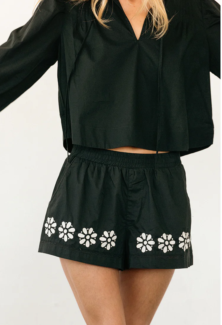 Samaya Black Embroidered Cotton Voile Short - Image 3