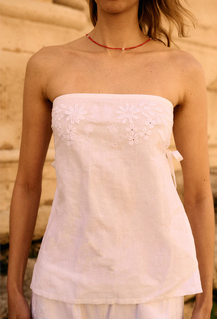 Sebastian White Embroidered Linen Top - Image 3