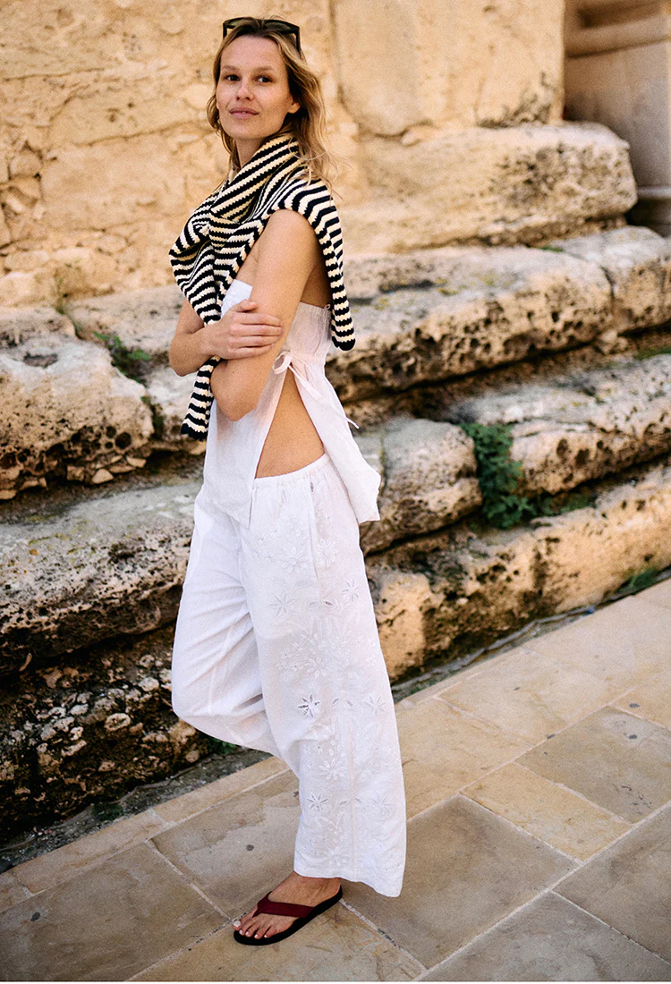 Sebastian White Embroidered Linen Top - Image 5