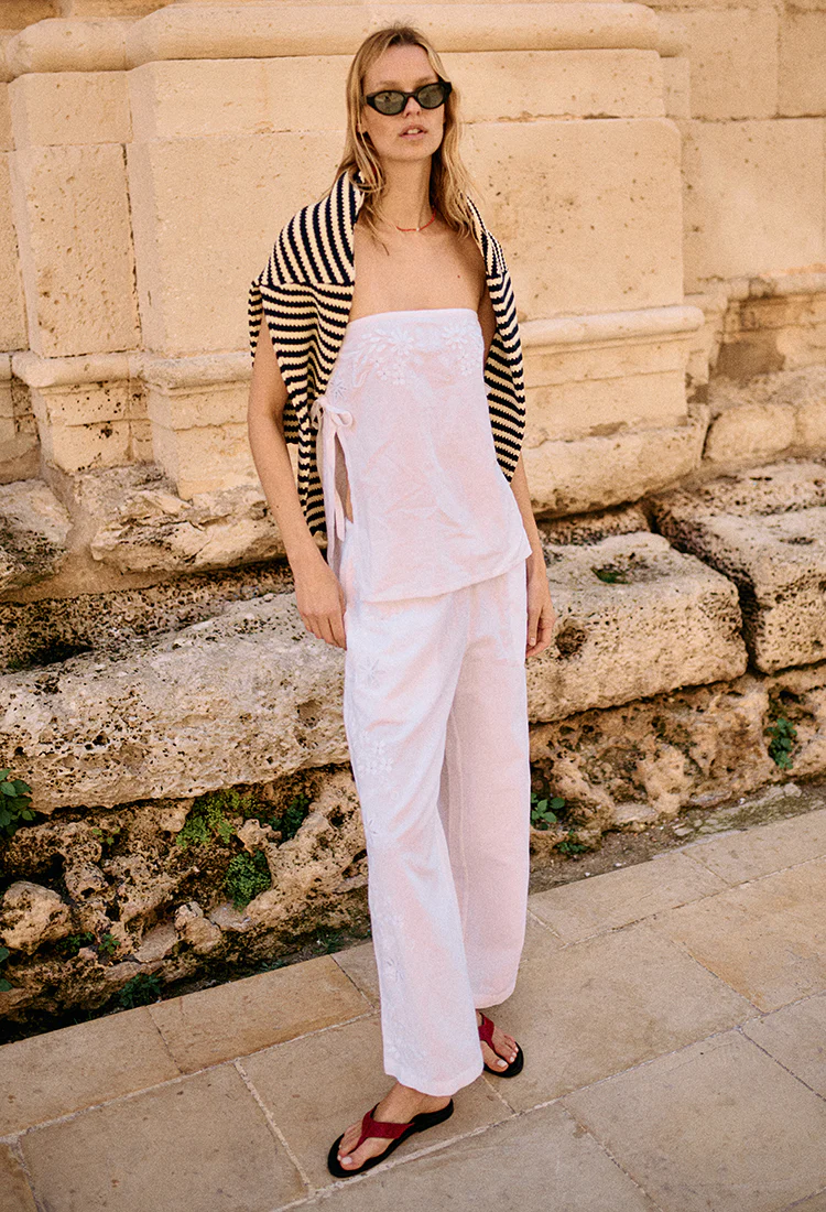 Sebastian White Embroidered Linen Top - Image 6