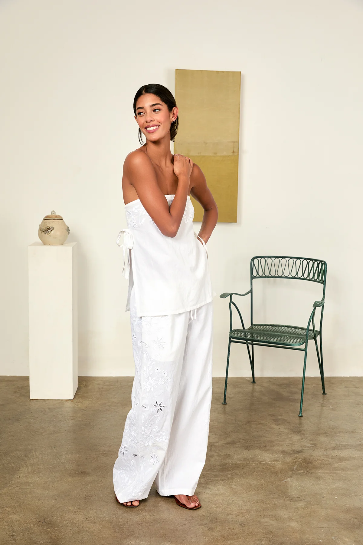 Sebastian White Embroidered Linen Top - Image 7