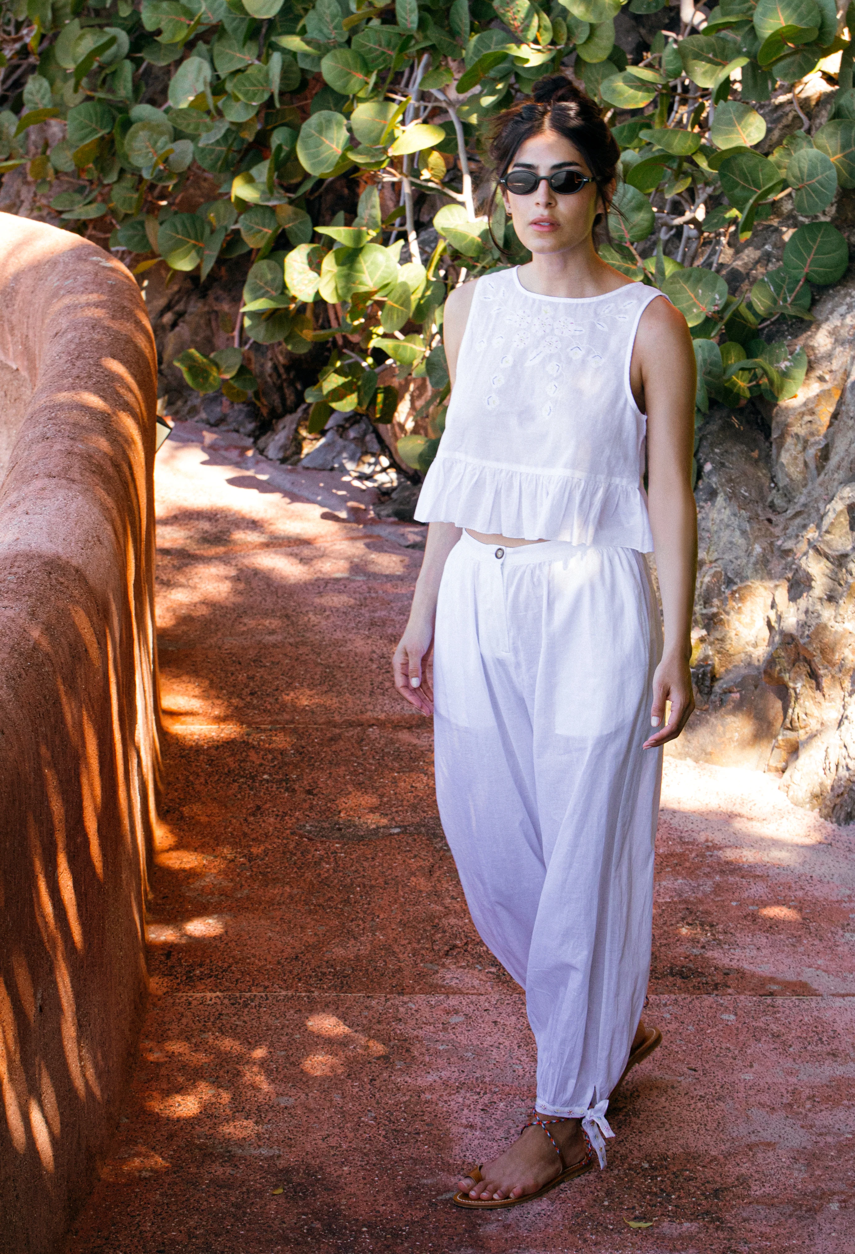 Vera White Floral Embroidered Cotton Voile Pant - Image 5